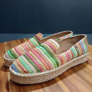 Joie‎ Cara Multicored Striped Raffia Jute Espadrille Slip On Loafers Size 7.5 M